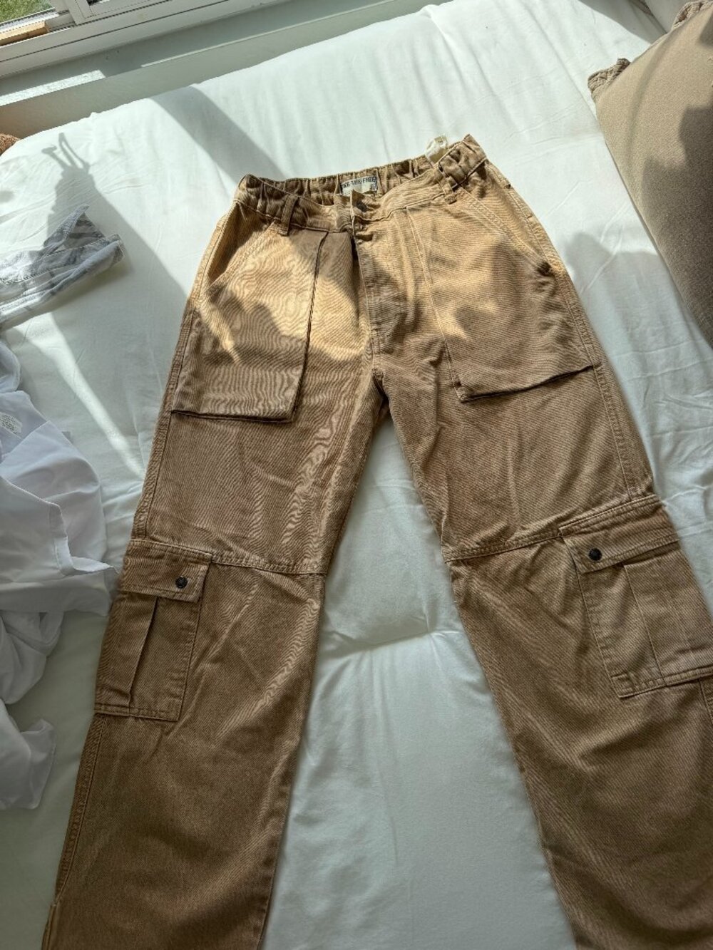 Free People Washed Tan Utility Cargo Pants | Y2K Slouchy